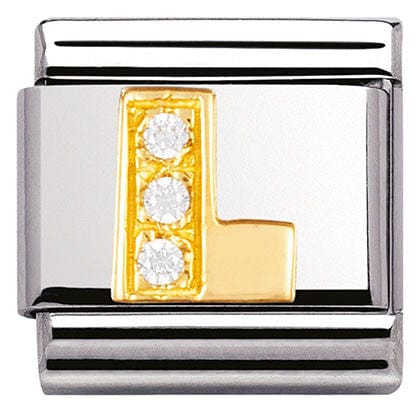 Nomination Italy Link 030301/12 Classic LETTER L,S/steel,Bonded Yellow Gold,CZ