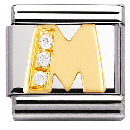 Nomination Italy Link 030301/13 Classic LETTER M ,S/Steel,Bonded Yellow Gold CZ
