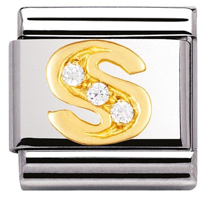 Nomination Italy Link 030301/19 Classic LETTER S ,S/Steel, Bonded Yellow Gold CZ