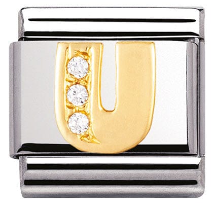 Nomination Italy Link 030301/21 Classic LETTER U ,S/Steel,Bonded Yellow Gold,CZ