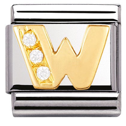 Nomination Italy Link 030301/23 Classic LETTER W S/Steel,Bonded Yellow Gold, CZ