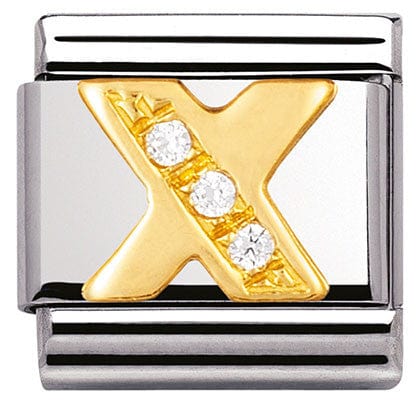 Nomination Italy Link 030301/24 Classic LETTER X ,S/Steel,Bonded Yellow Gold,CZ