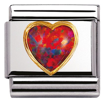 Nomination Italy Link 030501/08 Classic STONES HEARTS.S/Steel,Bonded Yellow Gold RED OPAL