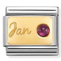 Nomination Italy Link 030519/01 Classic MONTH STONE,steel,stones & bonded yellow gold January GARNET