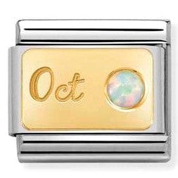 Nomination Italy Link 030519/10 Classic MONTH STONE, steel, stones, yellow gold October WHITE OPAL