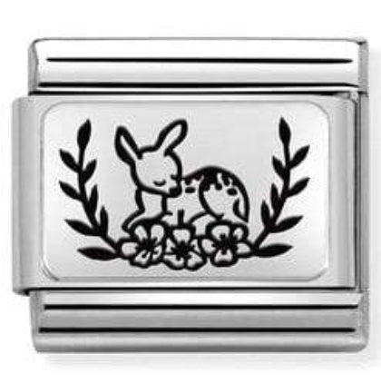 Nomination Italy Link 330111/17 Classic PLATES (IC) steel,925 silver. Fallow Deer FLOWERS