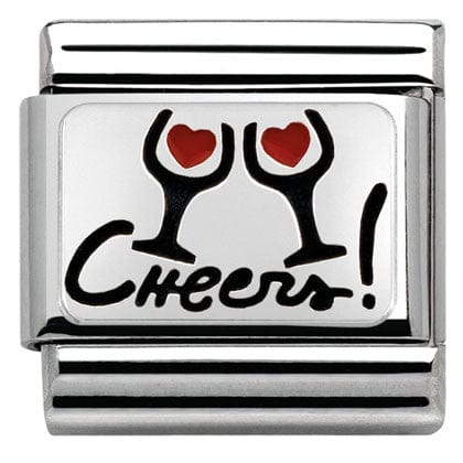 Nomination Italy Link 330208/07 CL OXIDIZED PLATE,S/Steel,enamel.925 silver Cheers with glasses