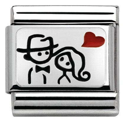 Nomination Italy Link 330208/10 CL OXIDIZED PLATES,steel,enamel, 925 silver Couple with heart
