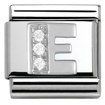 Nomination Italy Link 330301/05 Classic LETTER E S/steel. Cub. zirc,925 silver