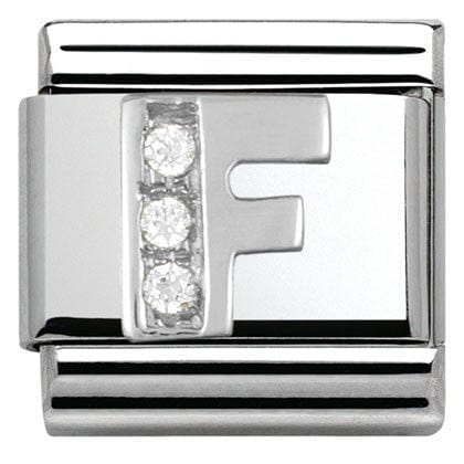 Nomination Italy Link 330301/06 Classic LETTER F S/steel. Cub. zirc,925 silver