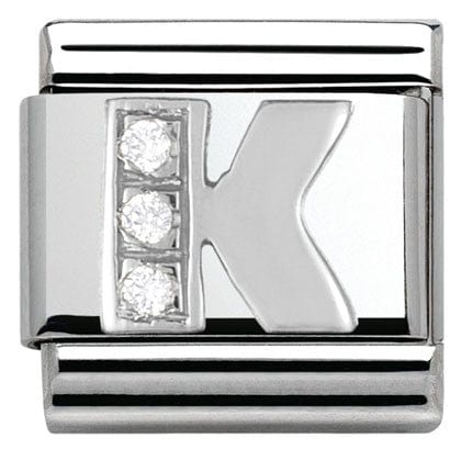 Nomination Italy Link 330301/11 Classic LETTER K S/steel. Cub. zirc,925 silver