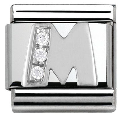 Nomination Italy Link 330301/13 Classic LETTER M S/Steel. Cub. zirc,925 silver