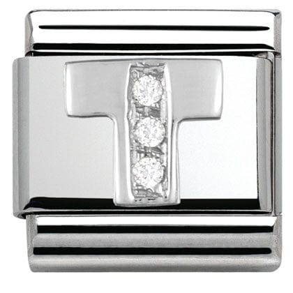 Nomination Italy Link 330301/20 Classic LETTER T S/steel. Cub. zirc,925 silver