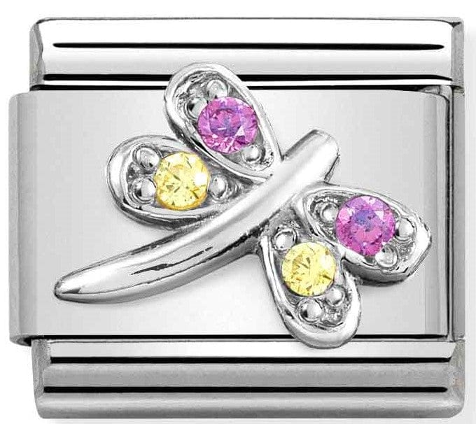 Nomination Italy Link 330304/40 Classic SYMBOLS steel,CZ & silver 925,LILAC & YELLOW dragonfly