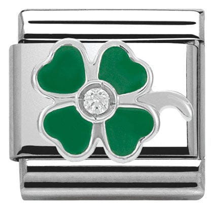 Nomination Italy Link 330305/13 CLASSIC Silver & enamel,1 CZ,925 silver Green clover