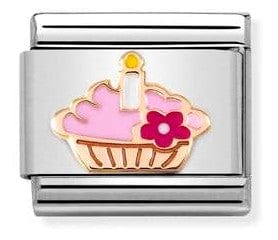 Nomination Italy Link 430202/08 Classic ,S/steel, enamel,Bonded Rose Gold Cupcake with candle