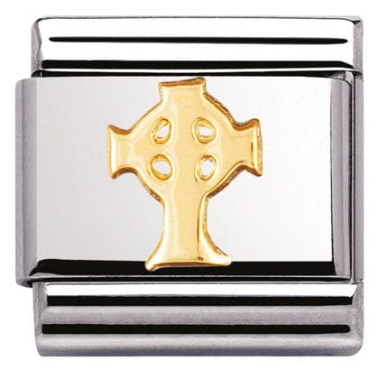 Nomination Italy Links 030119/01 Classic CELTIC,S/steel,bonded yellow gold Celtic Cross