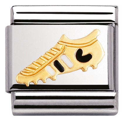 Nomination Italy Links 030204/24 Classic FOOTBALL BOOT, stainless steel & enamel, bonded yellow gold WHITE-BLACK