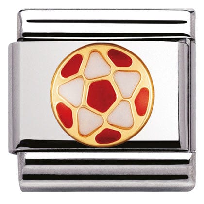 Nomination Italy Links 030204/38 Classic ITALIAN FOOTBALL,S/Steel,enamel,bonded yellow gold Red & White