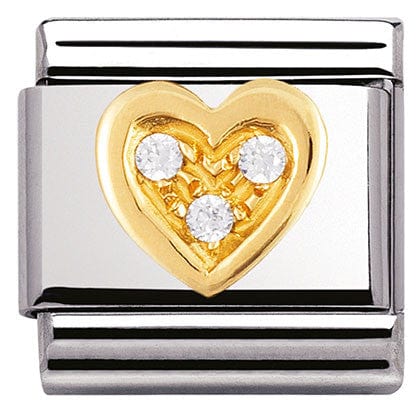 Nomination Italy Links 030311/11 Classic LOVE.S/Steel. Bonded Yellow Gold, CZ WHITE heart