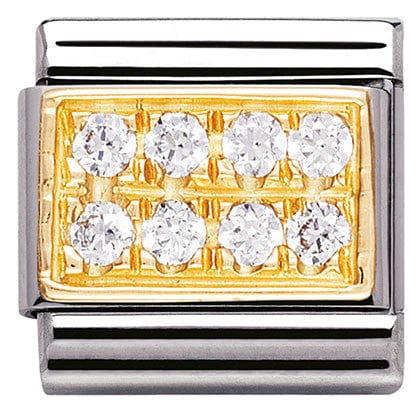 Nomination Italy Links 030314/01 Classic PAVE,S/steel,Bonded Yellow Gold,CZ,White