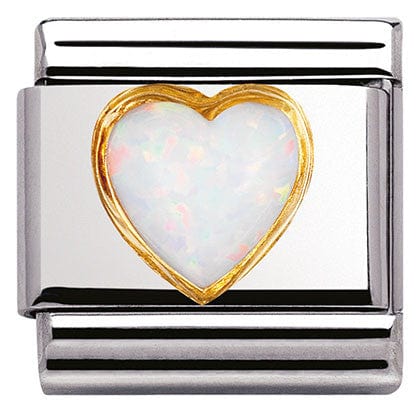 Nomination Italy Links 030501/07 Classic STONES HEARTS,S/Steel,Bonded Yellow Gold WHITE OPAL