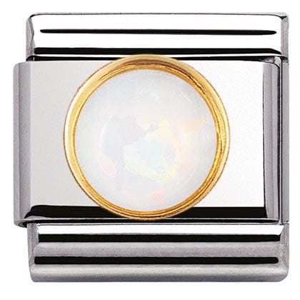 Nomination Italy Links 030503/07 Classic ROUND STONES,S/Steel,Bonded Yellow Gold,WHITE OPAL