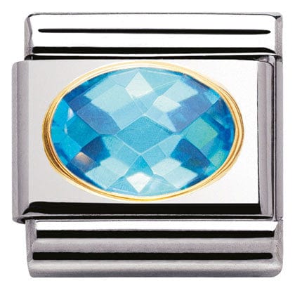 Nomination Italy Links 030601/006 Classic FACETED CZ Light Blue S/Steel, Bonded Yellow Gold