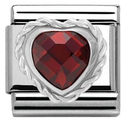 Nomination Italy Links 330603/005 Classic HEART FACETED CZ ,S/steel,925 silver twisted setting RED