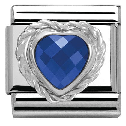 Nomination Italy Links 330603/007 Classic HEART FACETED CZ,S/Steel,925 silver twisted setting BLUE
