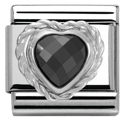 Nomination Italy Links 330603/011 C;assic CZ HEART FACETED CZ. S/steel 925 silver twisted setting Black