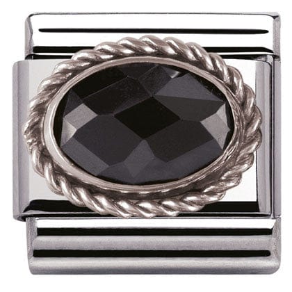Nomination Italy Links 330604/011 Classic FACETED CZ Black,S/steel,silver setting