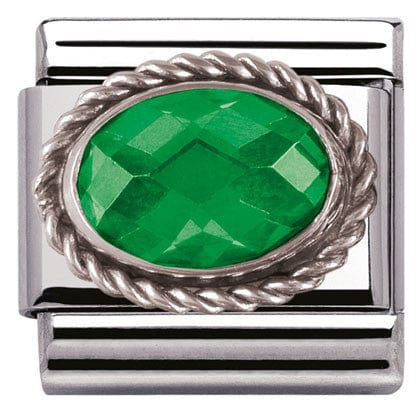 Nomination Italy Links 330604/027 Classic FACETED CZ Emerald Green, S/steel ,silver setting