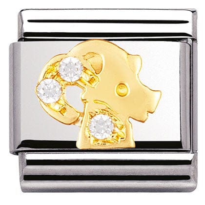 Nomination Italy Links Classic ZODIAC S/Steel,Bonded Yellow Gold, CZ, Capricorn