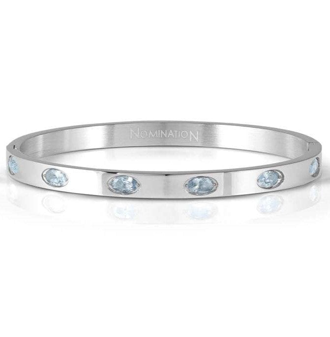Nomination Italy PRETTY BANGLES New Edition bracelet in steel and 6 oval cz (MEDIUM SIZE) LIGHT BLUE