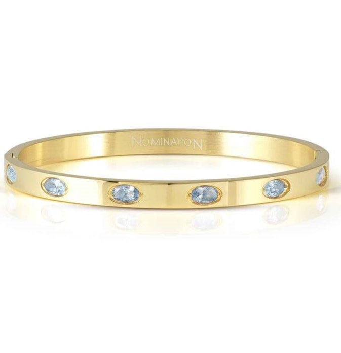 Nomination Italy PRETTY BANGLES New Edition bracelet in steel and 6 oval cz (MEDIUM SIZE) lLIGHT BLUE fin. Yellow gold