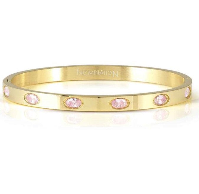 Nomination Italy PRETTY BANGLES New Edition bracelet in steel and 6 oval cz (MEDIUM SIZE) PINK fin. Yellow gold