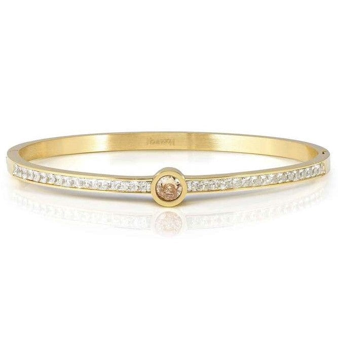 Nomination Italy PRETTY BANGLES New Edition bracelet in steel, CENTRAL cz and PAVE' (MEDIUM SIZE) CHAMPAGNE Yellow Gold