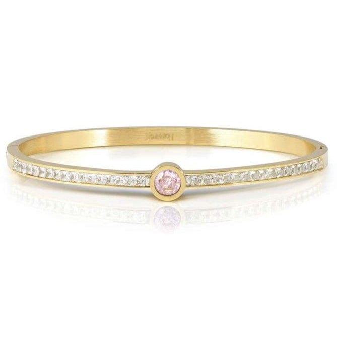 Nomination Italy PRETTY BANGLES New Edition bracelet in steel, CENTRAL cz and PAVE' (MEDIUM SIZE) PINK fin. Yellow gold