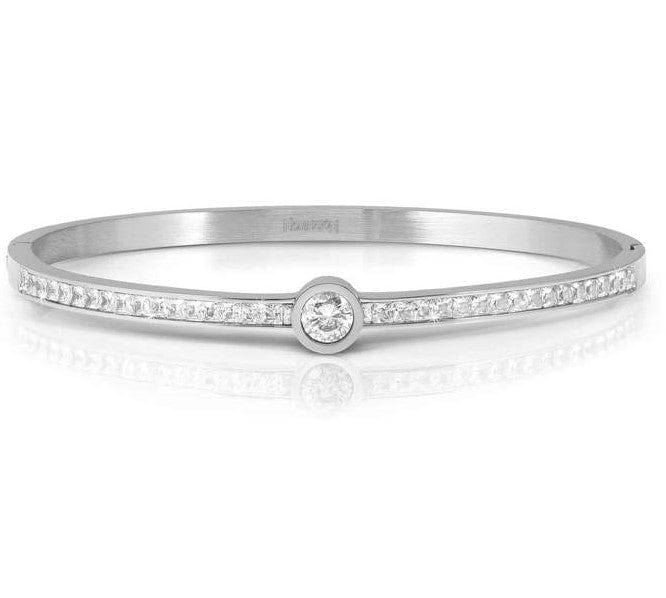 Nomination Italy PRETTY BANGLES New Edition bracelet in steel, CENTRAL cz and PAVE' (MEDIUM SIZE) WHITE