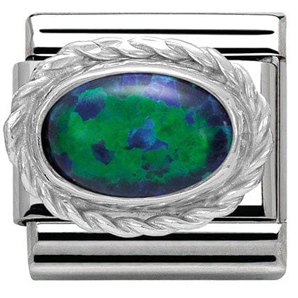 Nomination Italy STONES 330503/26 Classic hard stones S/steel rich silver 925 setting,green opal