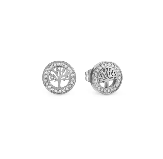 Nomination Italy Silver tree of life stud earrings with clear stones on a white background