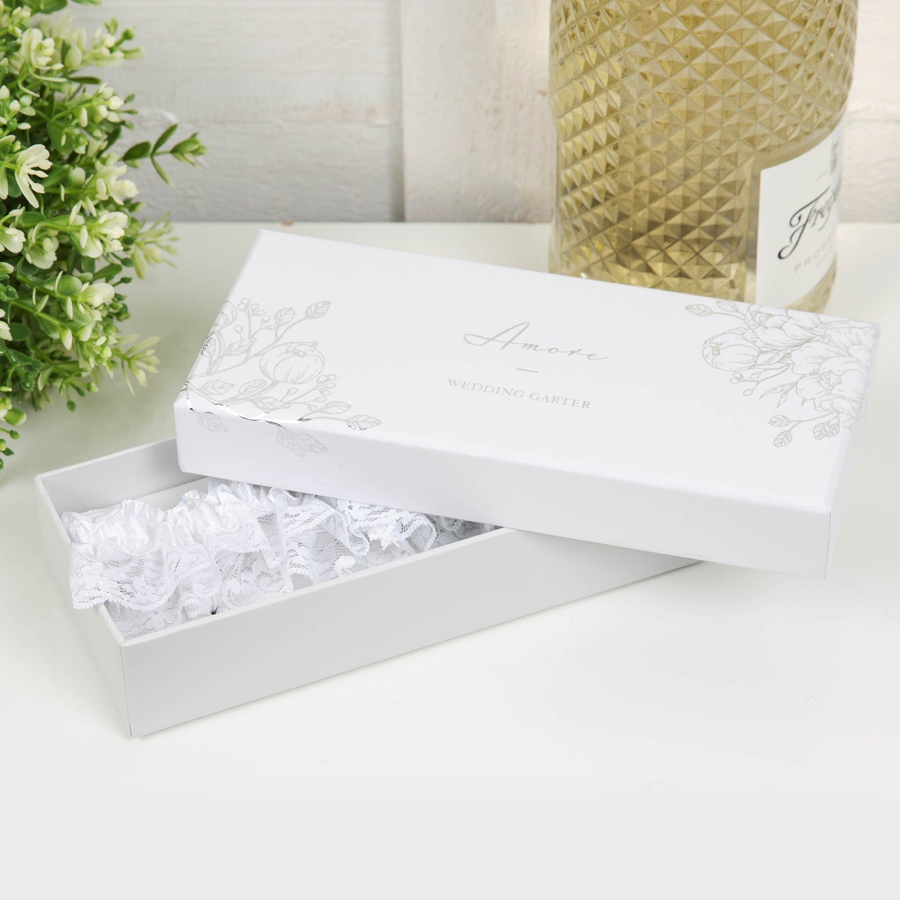Widdop Wedding Gift Amore White Satin & Lace Luxury Gift Boxed Wedding Garter