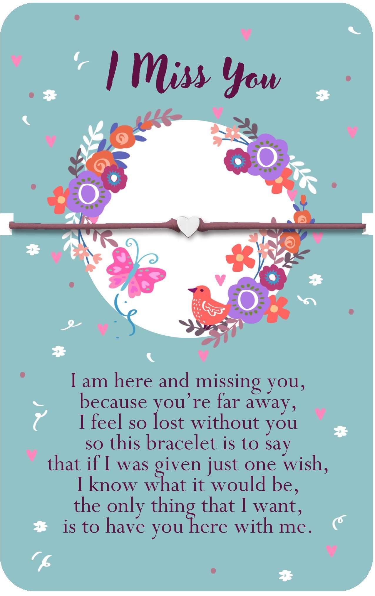 WPL Gifts Keepsake Cord Bracelet Heartwarmers Sentiment Cord Bracelet - Miss You