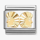 Nomination Italy classic 18k gold and stainless steel charm depicting the star sign gemini with etched detailing