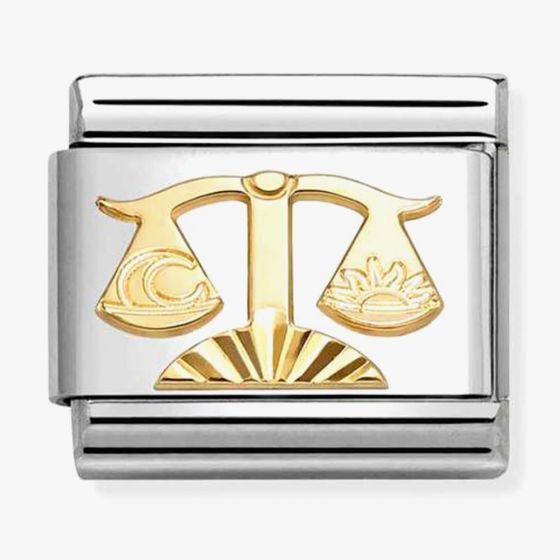 Nomination Italy 18k gold and stainless steel charm depicting the star sign libra with etched detailing