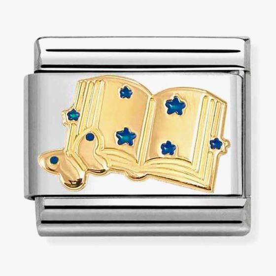 Nomination Italy Classic 18k gold and stainless steel charm depicting an open book and butterfly with blue enamel stars