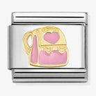 Nomination Italy classic 18k gold and stainless steel charm decpicting a backpack with heart in pink enamel