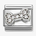 Nomination Italy stainless steel and sterling silver composable charm with  dog bone design with CZ detailing 