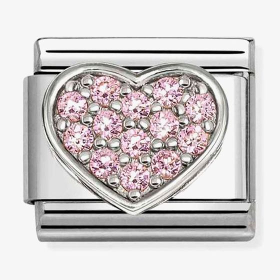 Nomination Italy Classic sterling silver and stainless steel heart charm with pink cz